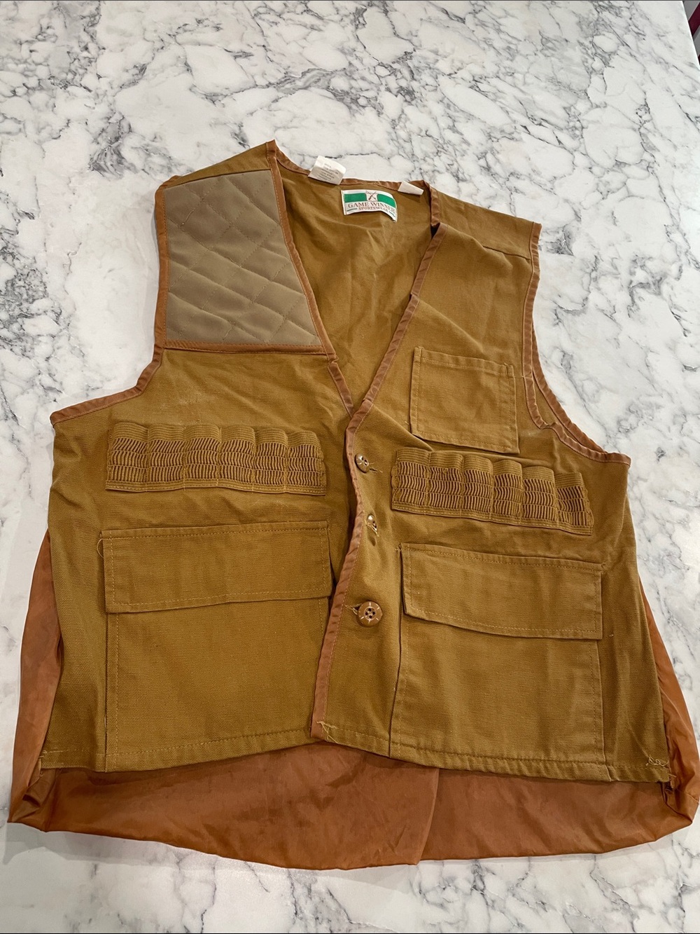 Vintage Canvas Utility Vest in Brown with Ammo Loops Game Winner Sportswear